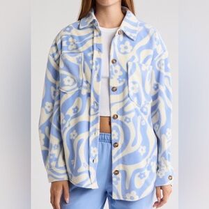 Women’s Billabong Laid Back Blue and White Wave Polar Fleece Shacket Oversize